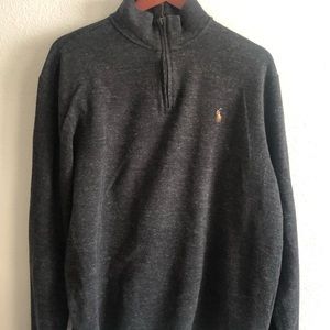 Medium charcoal polo sweater with zipper.